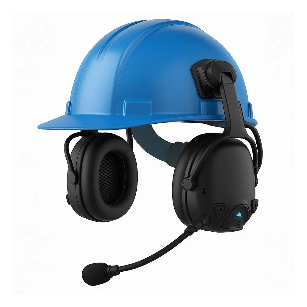 听力保护对讲机蓝色安全帽